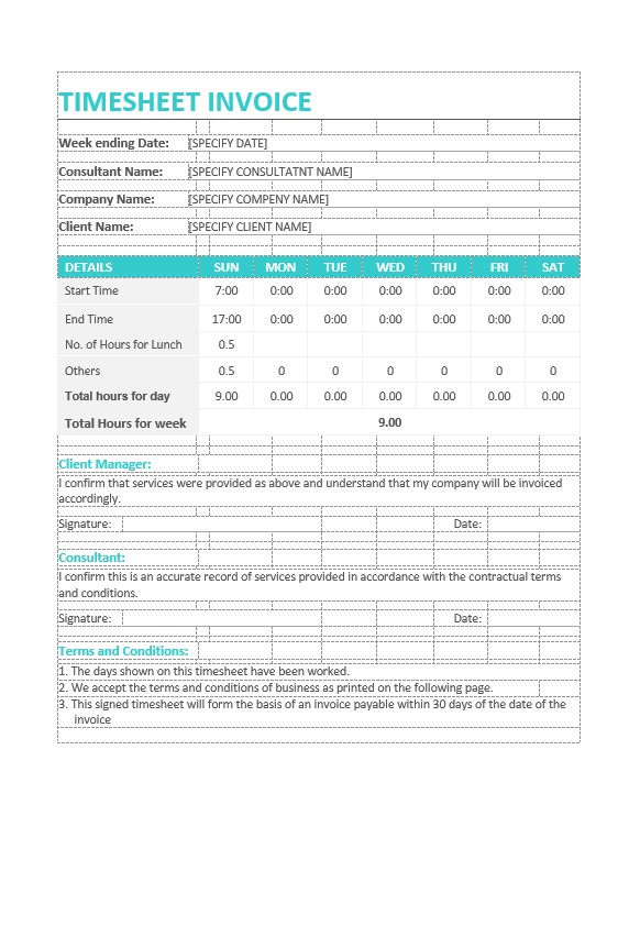 Sample Timesheet Invoice Template PSD template